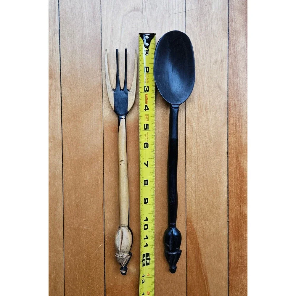 Handcarved Ebony and Ivory Wooden Hut Salad Servers from Mali